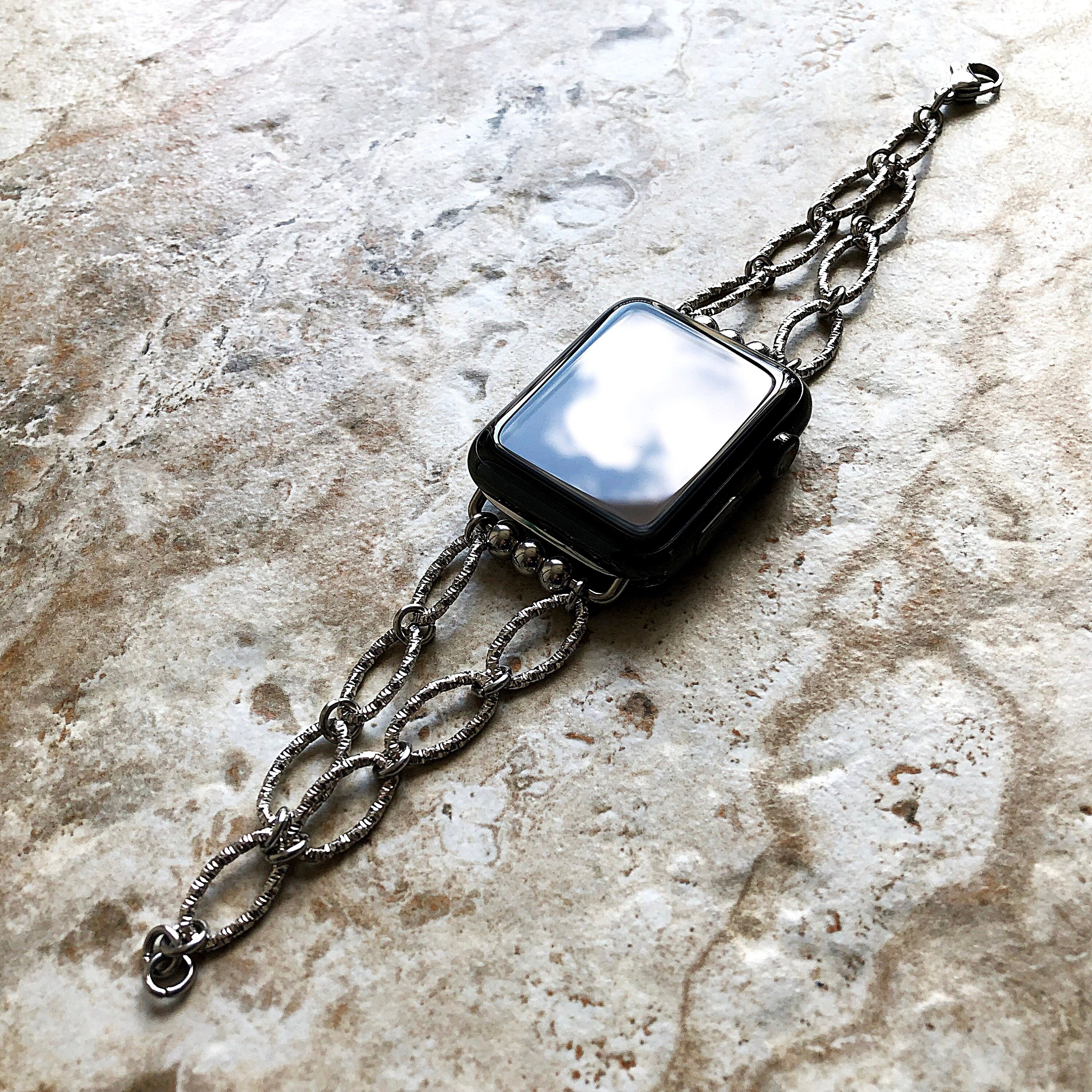 Apple Stylized Engraved New Bracelet Chain Link for iWatch All Series 38mm 40mm 41mm 42mm 44mm 45mm 49mm Case Band Handmade Fashion Jewelry